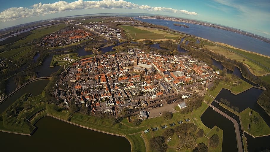 naarden, airphoto, air, fortress, building exterior, architecture, city, built structure, building, aerial view