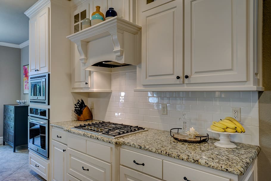 riped banana, white, ceramic, fruit, stand, arrangement, kitchen cabinets, kitchen, real estate, interior design