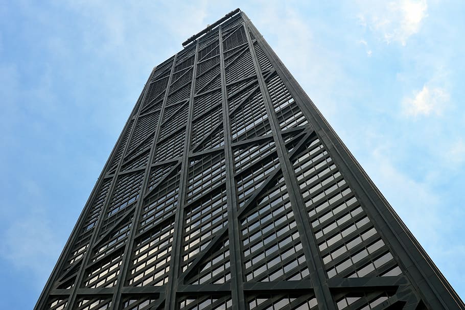 low-angle photo, black, building, daytime, john hancock center, john hancock, supertall, skyscraper, chicago, illinois