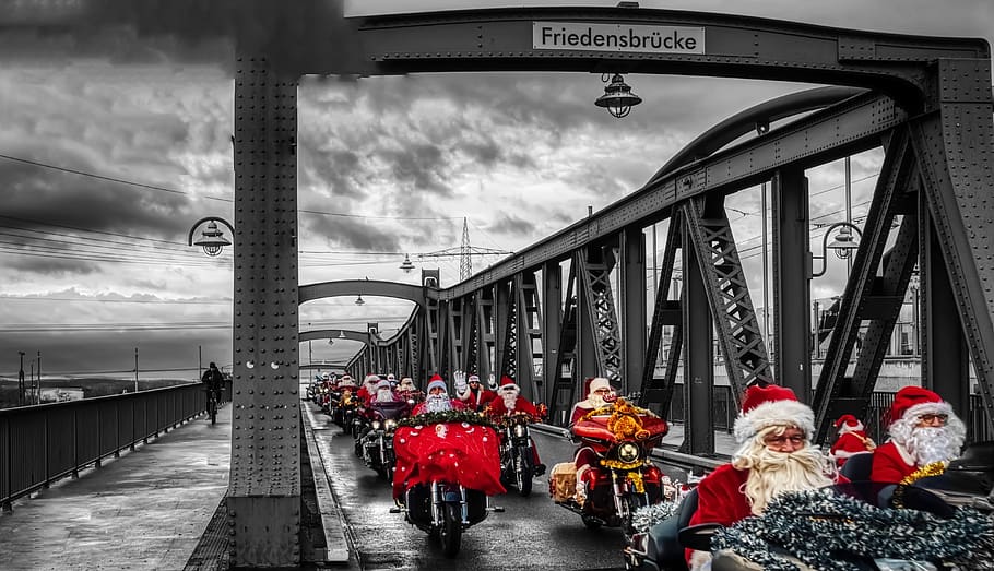 nicholas, motorcycle, christmas, rocker, christmas time, santa, group of people, cloud - sky, architecture, built structure