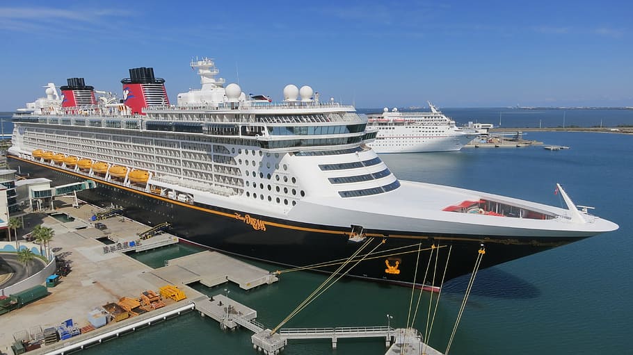 disney, disney dream, cruise ship, port canaveral, ship, florida, port, vacation, nautical vessel, transportation