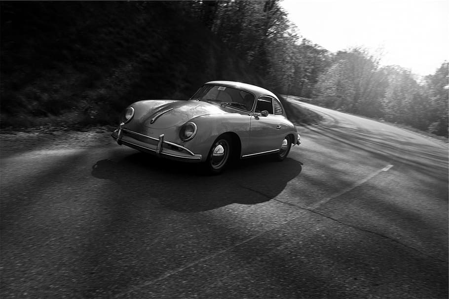 grayscale photo, vehicle, mini, cooper, road, classic, car, vintage, driving, pavement