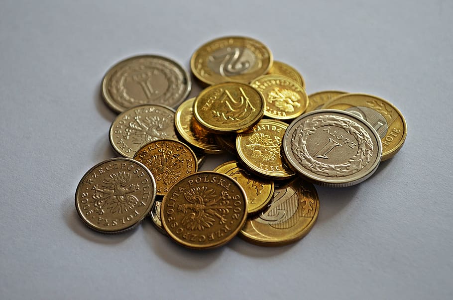 ラウンドゴールド色, シルバー色のコイン, お金, コイン, 通貨, マイナー, ファイナンス, ゴールド, 貯蓄, ダイム