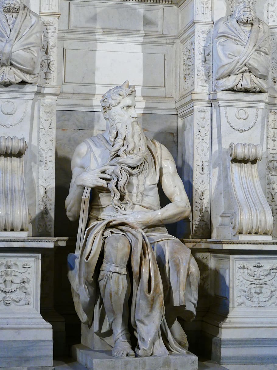 moses, horned, statue, san pietro in vincoli, rome, michelangelo, tomb, pope julius ii, italy, sculpture