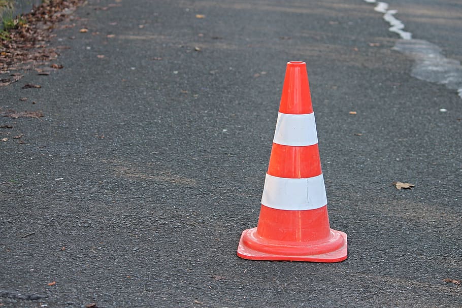 orange, white, traffic cone, pylon, barrier, road sign, lock, road, hat, transport facility