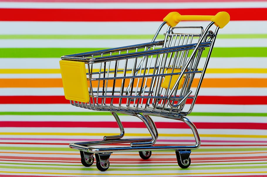 yellow, grey, shopping card, shopping cart, shopping, purchasing, candy, trolley, shopping list, food