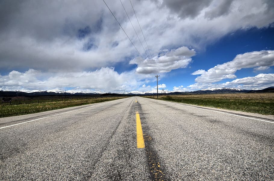 clouds, highway, road, landscape, countryside, horizon, outdoor, sky, travel, transportation