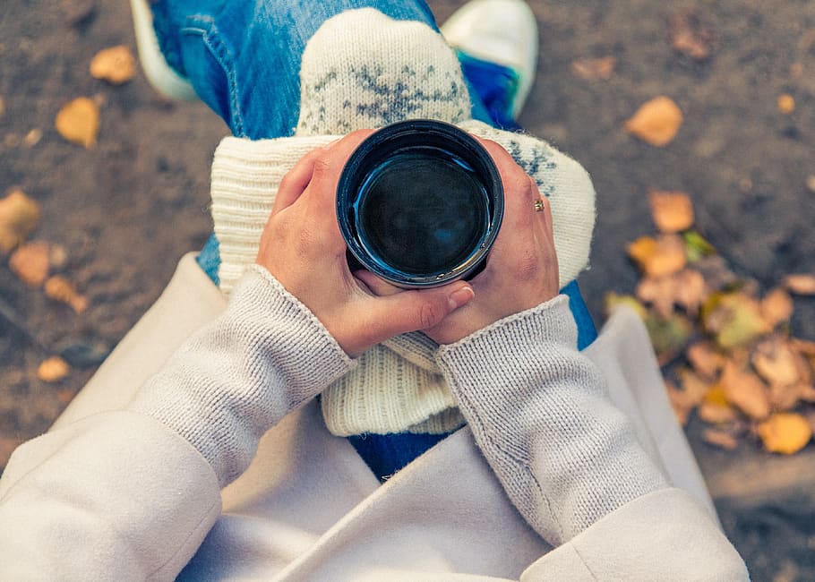 tea, cup, mug, hands, fall, autumn, nature, people, one person, holding