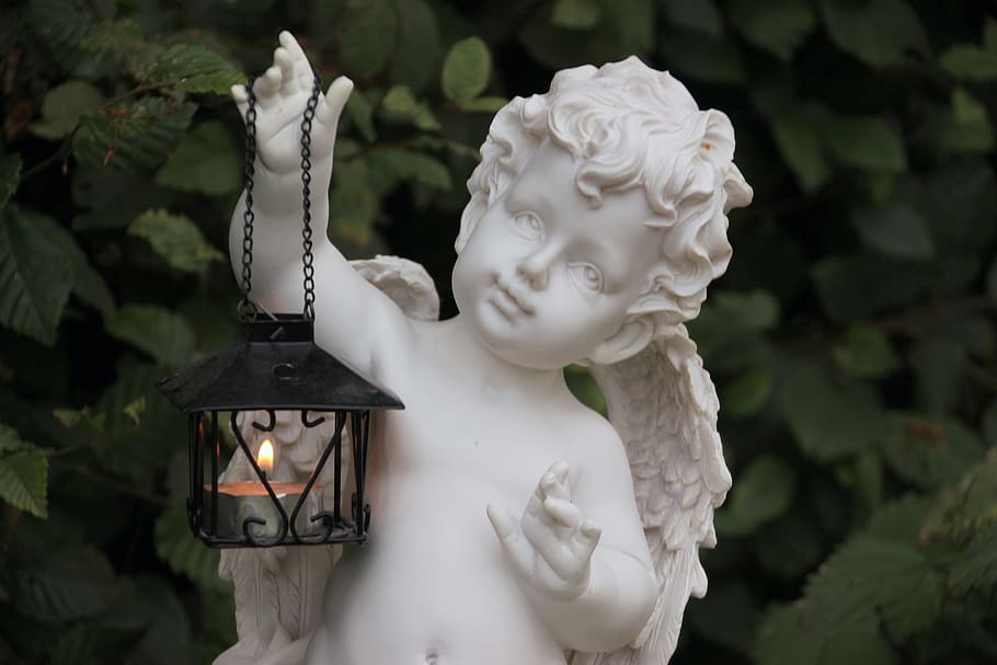 black, lantern lamp, hanging, white, ceramic, cherub angel figurine, angel, lantern, light, sweet