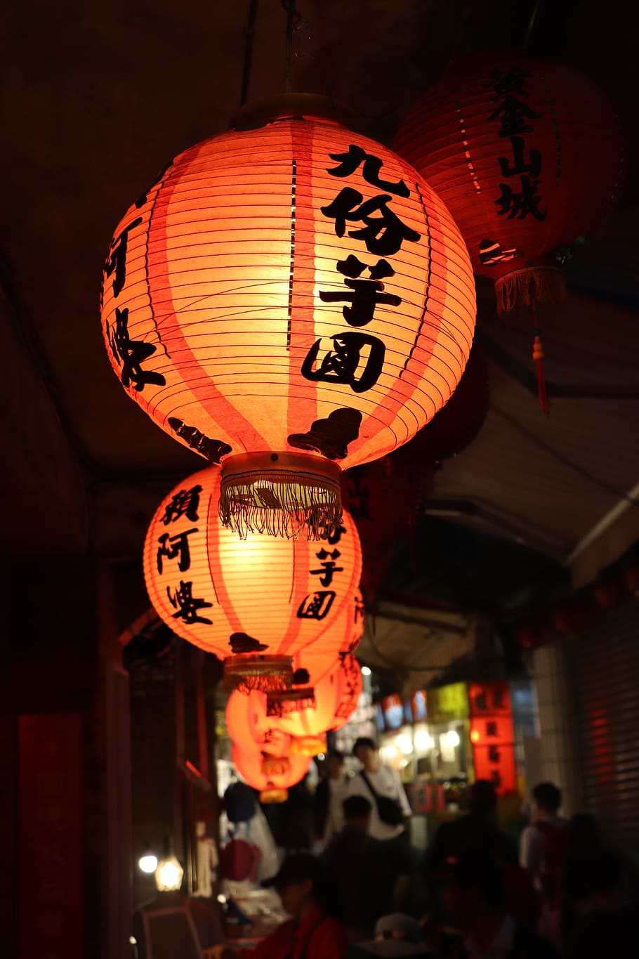 taiwan, luz vermelha, noite, mercado noturno, lanterna, equipamento de iluminação, lanterna chinesa, iluminado, de suspensão, roteiro