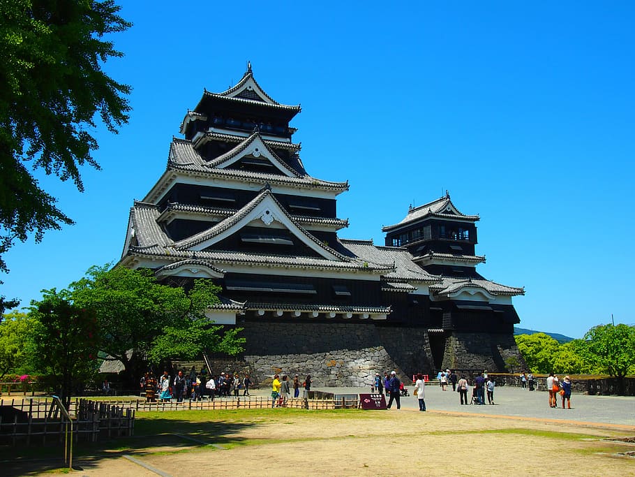 white painted pagoda, white, painted, pagoda, castle, kumamoto castle, japan, architecture, travel destinations, sky