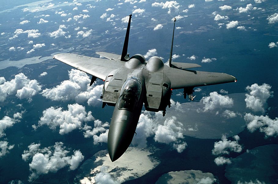 gris, avión de combate, nubes, durante el día, avión, ejército, militar, guerra, lucha, volar