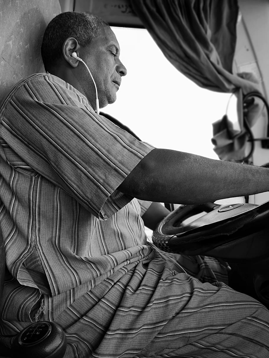 bus driver, bus, driver, t, transport, travel, monochrome, one person, men, real people