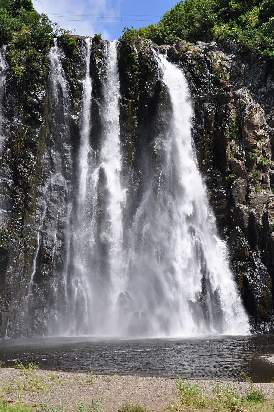 waterfalls scenery, waterfalls, white, water, flowing, falling, rocks, rocky, mountains, higher