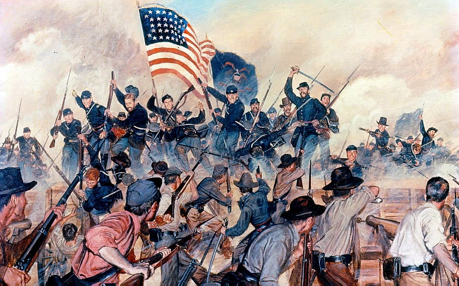 amerika, sipil, perang, Union Soldiers, Capture, Vicksburg, Perang Saudara Amerika, menagih, ilustrasi, militer