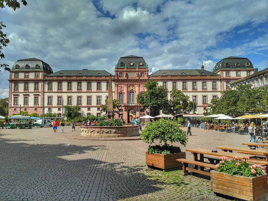 Darmstadt, Hesse, Alemania, Castillo, mercado, arquitectura, lugares de interés, residenzschloss, nubes, cielo