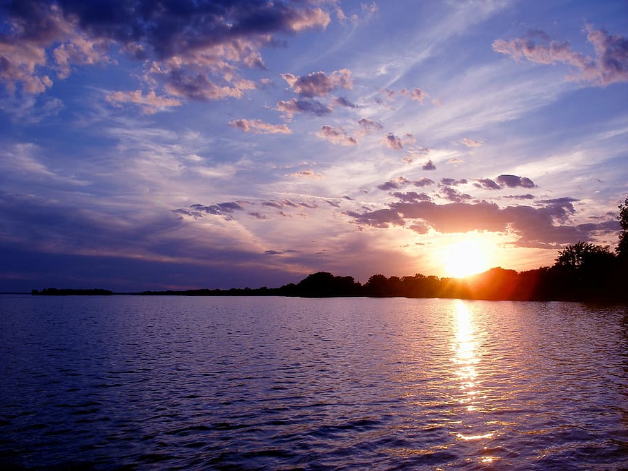 calm, waters, golden, hour, sundown, sun, nature, sky, scenic, evening