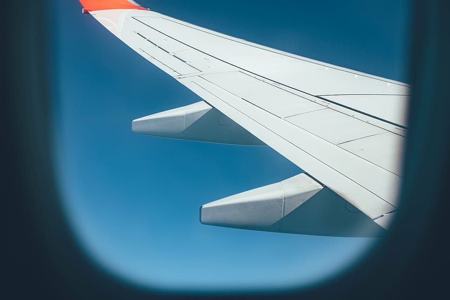 airplane window view, aircraft, aircraft wing, airplane, flight, travel, window, transportation, flying, air vehicle