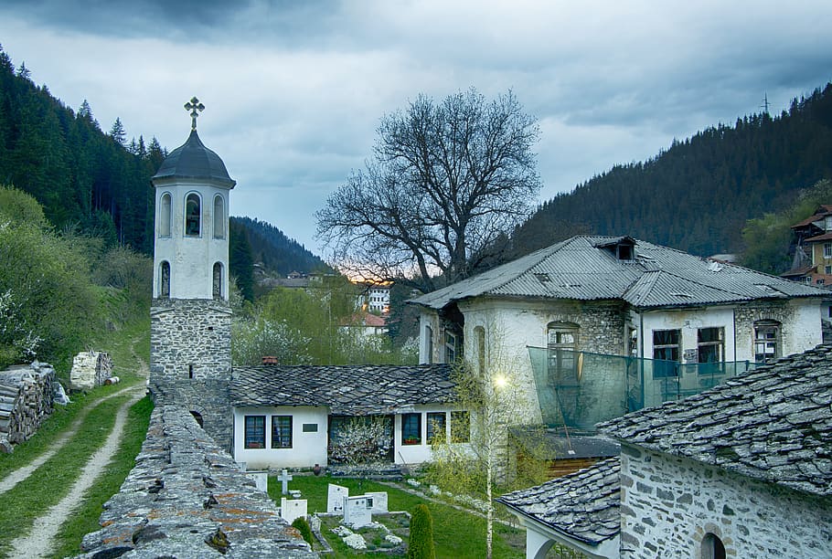 church, cross, sunset, bulgaria, village, rhodope mountains, christianity, religion, orthodox, spring