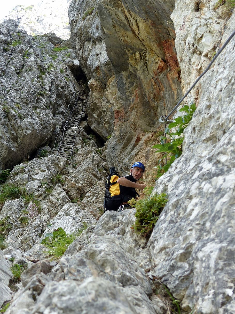 via ferrata, climbing, mountain, hiking, outdoor, rock, cliff, climber, austria, rax
