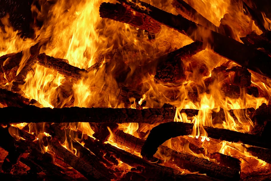 fire, flame, wood, burn, wood fire, brand, night, darkness, embers, heat
