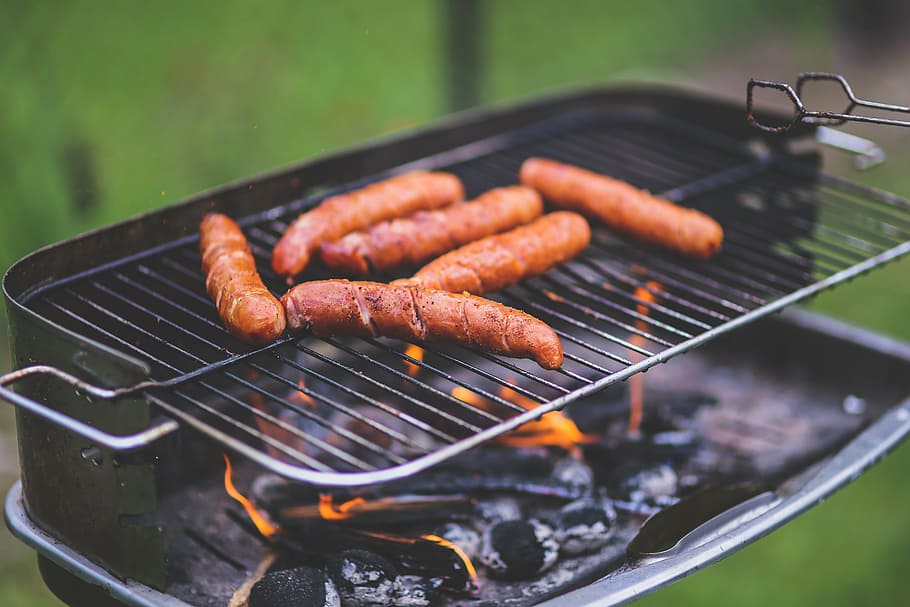 grilled sausages, food, meal, sausage, sausages, polish food, bbq, barbecue, grill, grilling