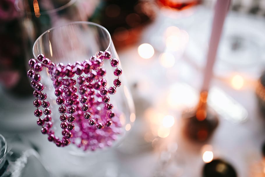 table, decorations, table set, pink, holiday, glamour, xmas, Christmas, close-up, focus on foreground