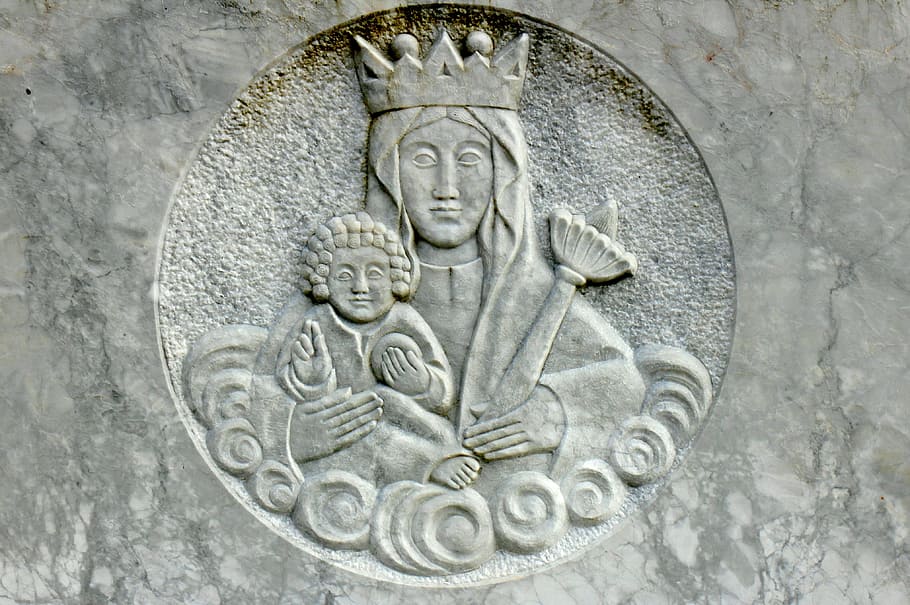 Relief, Stone, Madonna, Bunda Allah, yesus kristus, kekristenan, ibu, anak, tokoh, maria