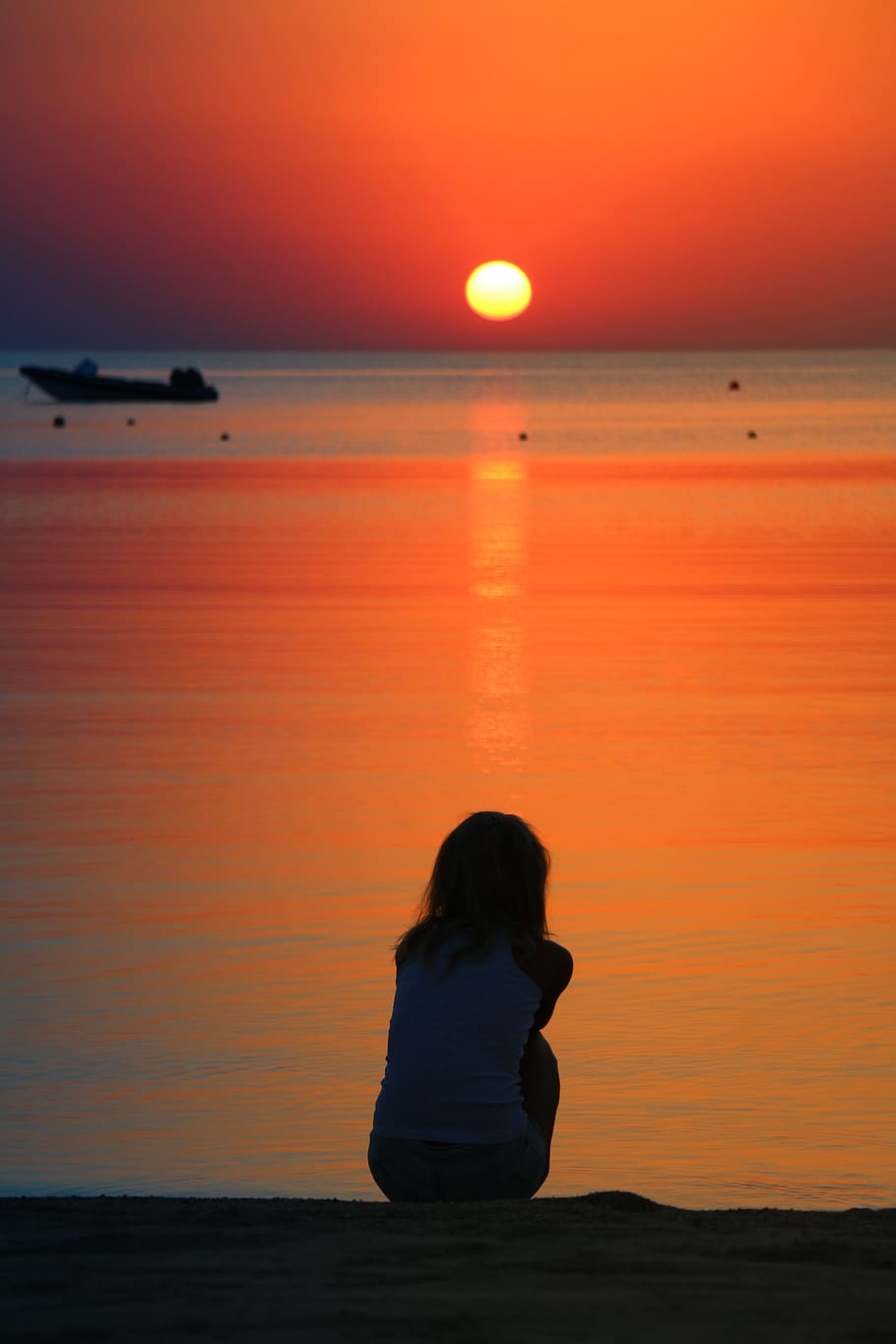 soledad, mañana, amanecer, belleza, mar, sunrice, agua, mujer, pensativo, puesta de sol