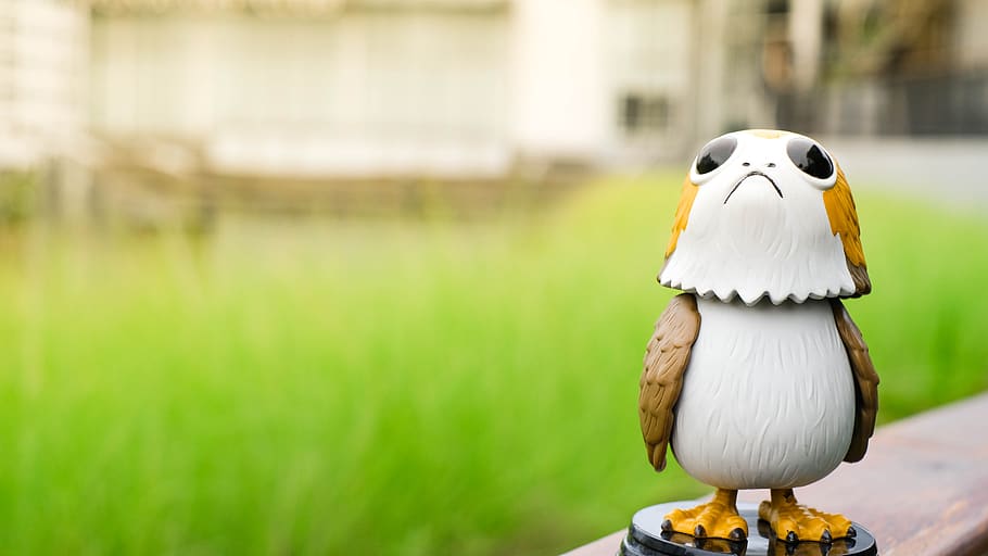 funko, pop, toys, birds, star wars, a porg by the name, focus on foreground, fun, grass, day