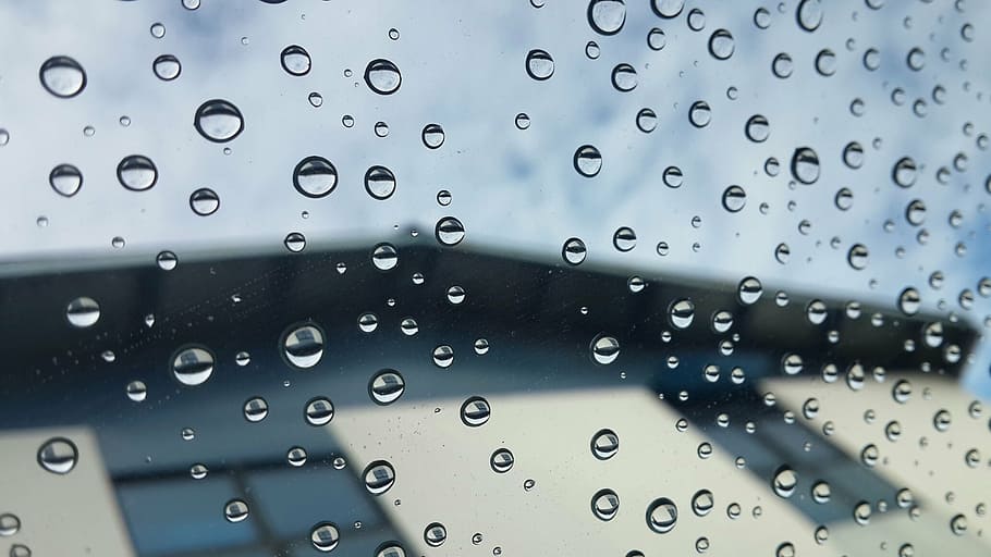 selective, focus photography, water droplets, clear, glass sheet, rain, raindrops, rainy, warehouse, windshield