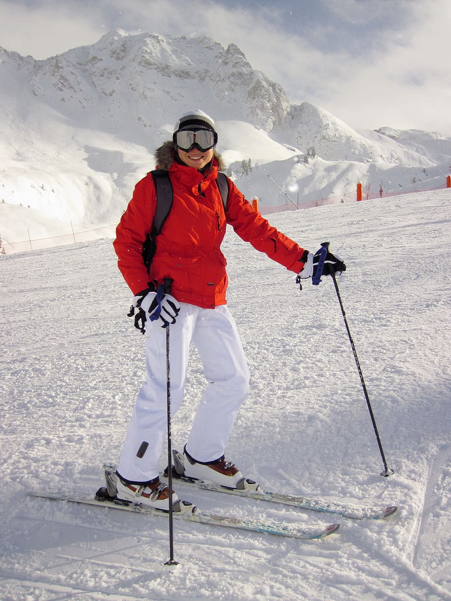 사람 스키, 눈, 낮, 활동적인, 감기, 여성, 소녀, 산, 사람들, 스키