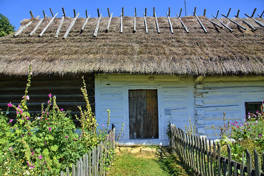 sanok, museo al aire libre, casa rural, bolas de madera, el techo de la, polonia, antiguo, arquitectura, paja, museo