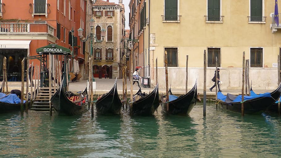 gondola, venesia, kanal, laguna, air, perahu, liburan, pariwisata, tua, italia