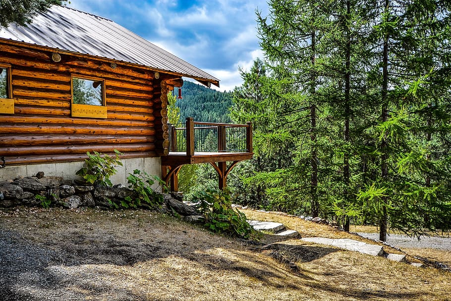 cabin near trees, Log, Home, Mountains, Rustic, Country, log, home, cabin,  deck, solitary | Pxfuel