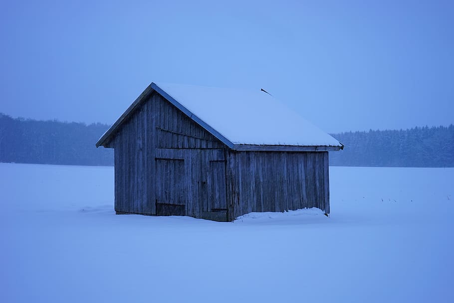 hut, snow, log cabin, scale, wintry, cold, frost, winter, snowy, barn