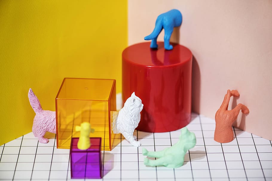 assorted-color, animal, plastic, toy, lot, abstract, cat, colorful, creative, cube