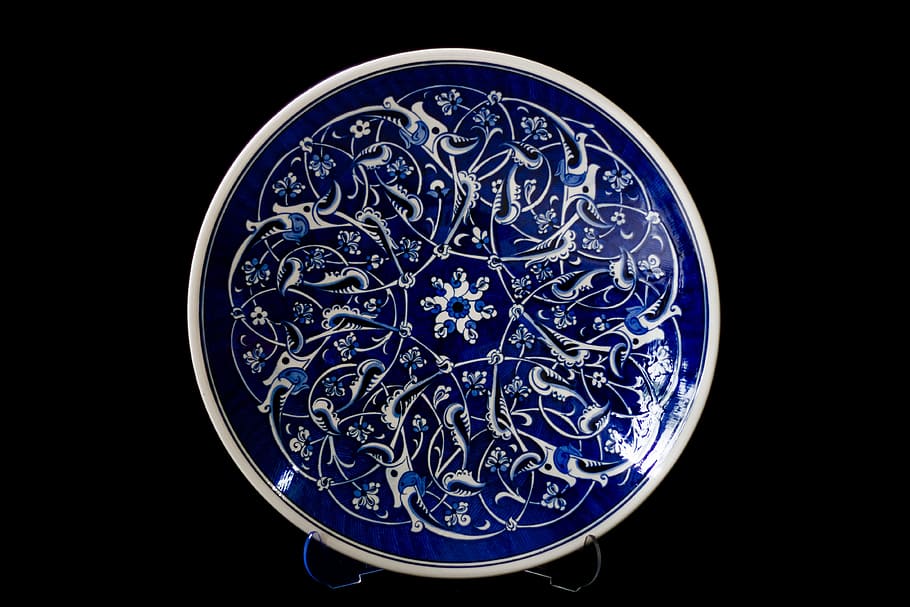 Tile, Handicrafts, Plate, increased, ceramic, turkey, atalay melahat glow, hare tile, blue, black background