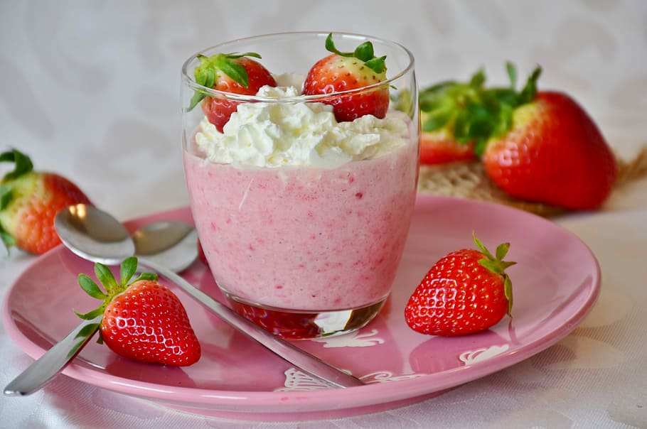 strawberry smoothie, strawberry, dessert, fruit, berry, cream, shake, fruits, delicious, sweet