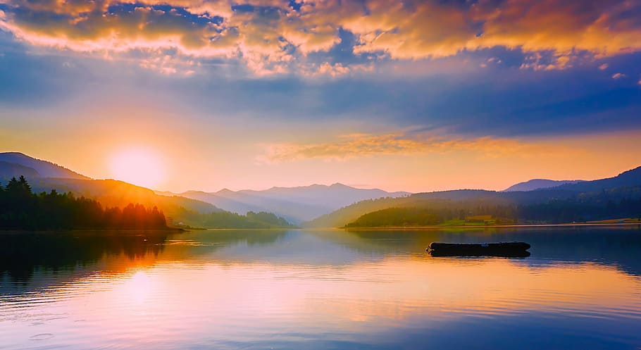 body, water, sunet, romania, lake, reflections, panorama, sunset, dusk, colors
