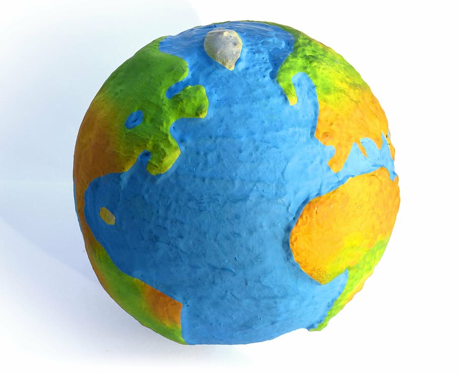 globe, paper mache, craft, planet, globe - man made object, planet - space, planet earth, white background, space, blue