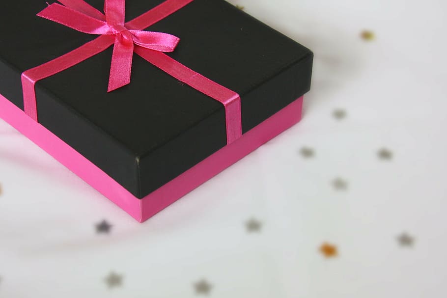 closeup, black, pink, box, bow accent, christmas, bag, santa, claus, celebration