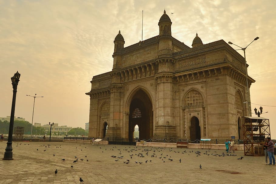 gateway of india, architecture, building, infrastructure, structure, establishment, bird, sky, arch, built structure