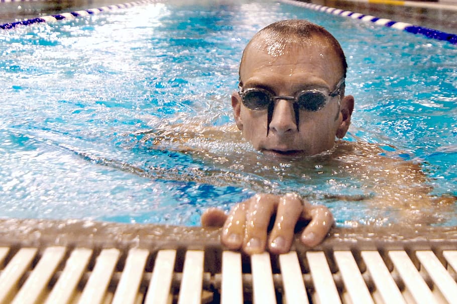 swimmer, water, pool, training, goggles, man, athlete, sport, fitness, male