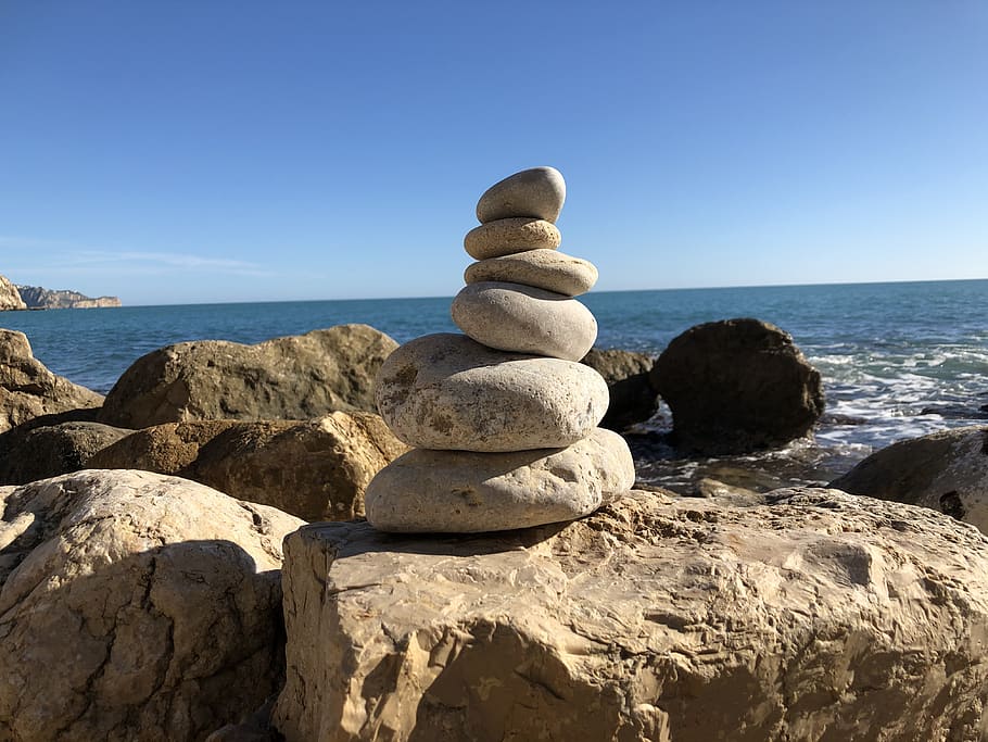 piedras, mar, agua, roca, mojón, siete, magia, españa, equilibrio, apilar