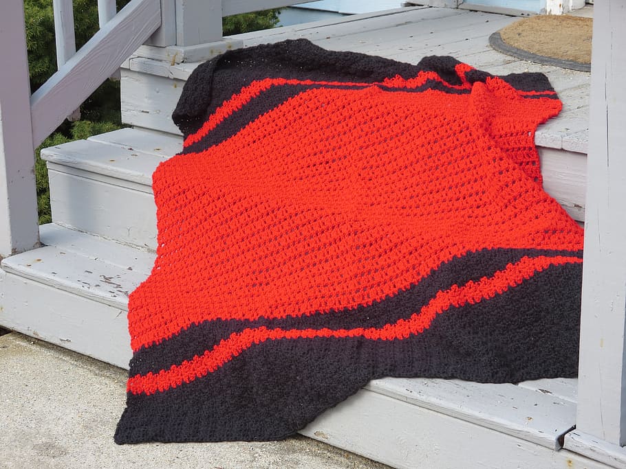 crochê, vermelho, preto, feito à mão, têxtil, colorido, retrô, tradicional, caseiro, fio