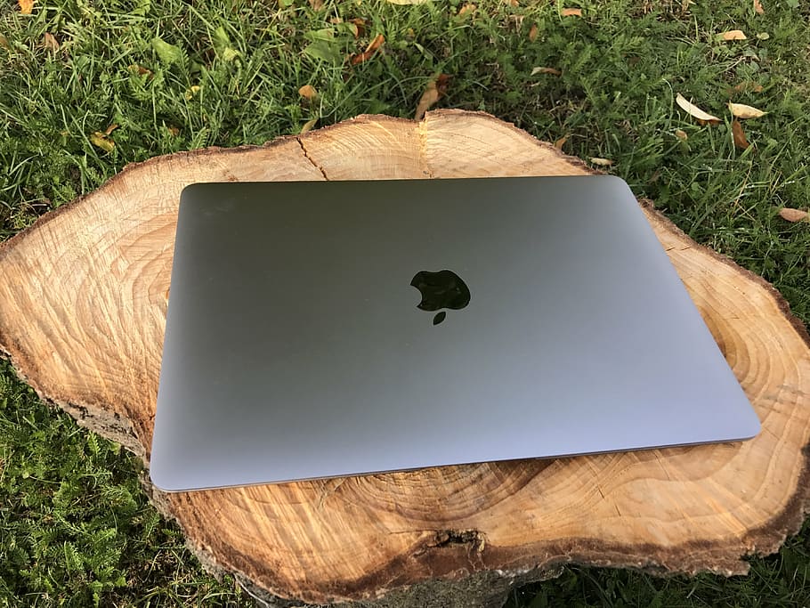 macbook, space gray, wood, laptop, apple, computers, electronic equipment, electronics, apple inc, logo