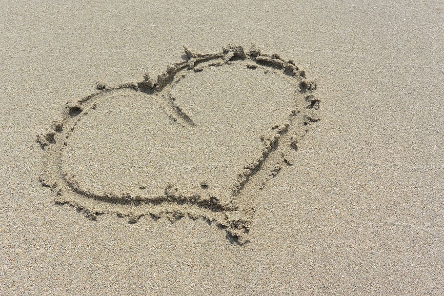 heart sand illustration, daytime, heart, beach, sea, sand, holiday, summer, sign, vacations