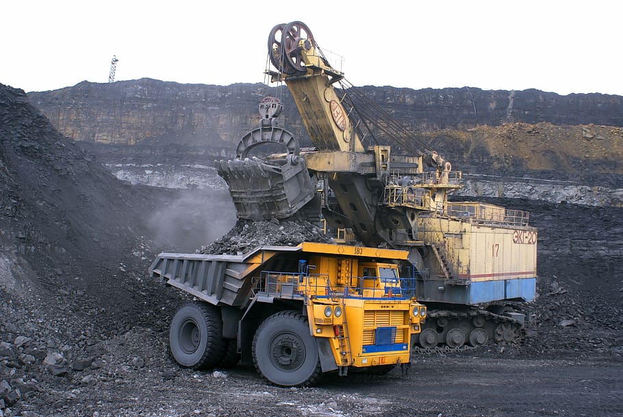 yellow, dump, truck, gray, soil, industry, dumper, minerals, coal, gigantic proportions