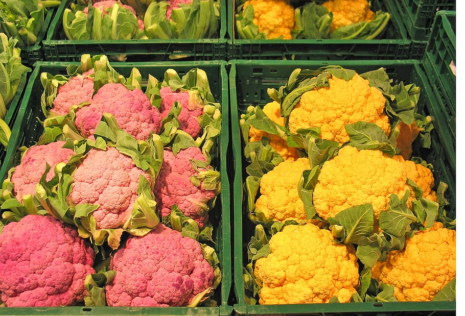 cauliflower, new, new breeding, breeding, vegetables, healthy, market, yellow, pink, vitamins